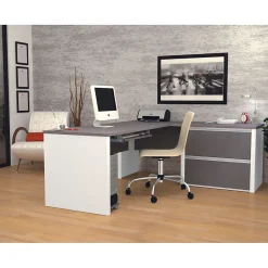 Hot Connexion Collection 71"W L-Shaped Desk with Oversize Pedestal, Sandstone and Slate (93862-59) L-Desks