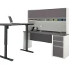 Best Connexion 72"W L-Desk with Hutch & Electric Height-Adjustable Desk, Slate/Sandstone (93886-59) Standing Desks