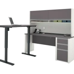 Best Connexion 72"W L-Desk with Hutch & Electric Height-Adjustable Desk, Slate/Sandstone (93886-59) Standing Desks