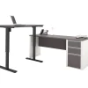 Discount Connexion 72"W L-Desk with Electric Height-Adjustable Desk, Slate/Sandstone (93885-59) Standing Desks