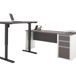 Discount Connexion 72"W L-Desk with Electric Height-Adjustable Desk, Slate/Sandstone (93885-59) Standing Desks