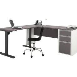 Discount Connexion 72"W L-Desk with Electric Height-Adjustable Desk, Slate/Sandstone (93885-59) Standing Desks