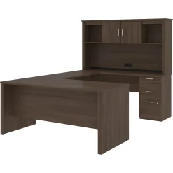 Clearance Logan 66" U-Shaped Desk with Hutch, Brown (46410-52) Office Desks