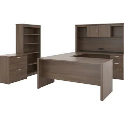 Hot Logan 66" U-Shaped Executive Desk with Hutch, Lateral File Cabinet, and Bookcase, Antigua (46851-52) Office Desks
