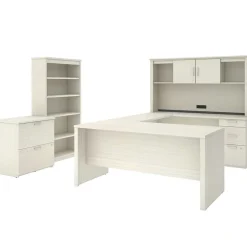 New Logan 66" U-Shaped Executive Desk with Hutch, Lateral File Cabinet, and Bookcase, White Chocolate (46851-31) Office Desks