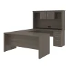Discount Logan 66"W U or L-Shaped Executive Office Desk with Pedestal and Hutch, Bark Grey (46410-47) Computer Desks