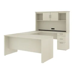 Online Logan 66"W U or L-Shaped Executive Office Desk with Pedestal and Hutch, White Chocolate (46410-31) Computer Desks