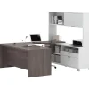 Hot Pro-Linea 71" U-Desk with Hutch, White/Bark Grey (120880-47) Computer Desks