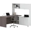 Pro-Linea L-Desk with Hutch, White/Bark Grey (120884-47) L-Desks