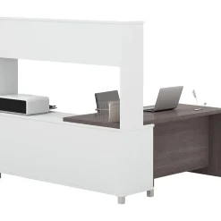 Pro-Linea L-Desk with Hutch, White/Bark Grey (120884-47) L-Desks