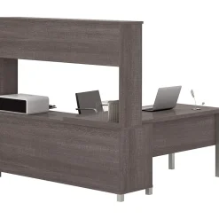 Online Pro-Linea L-Desk with Hutch, Bark Grey (120864-47) L-Desks
