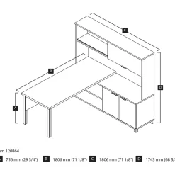 Online Pro-Linea L-Desk with Hutch, Bark Grey (120864-47) L-Desks