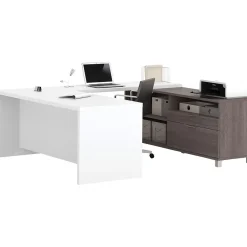 New Pro-Linea U-Desk, Bark Grey/White (120895-47) Computer Desks