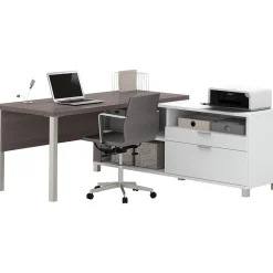 Online Pro-Linea 71"W L-Desk, White & Bark Grey (120883-47) L-Desks