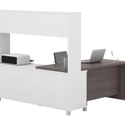 Hot Pro-Linea 71"W L-Desk with Hutch, White & Bark Grey (120882-47) L-Desks