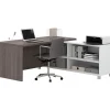 Outlet Pro-Linea 71"W L-Desk, White & Bark Grey (120885-47) L-Desks