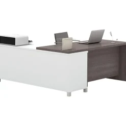 Outlet Pro-Linea 71"W L-Desk, White & Bark Grey (120885-47) L-Desks