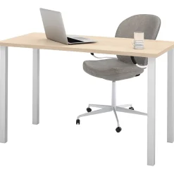 Discount 48"W Table Desk with Square Metal Legs, Northern Maple (65855-38) Office Desks