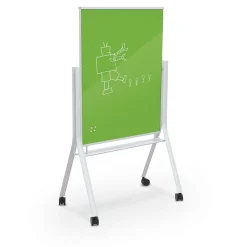 Clearance Visionary Curve Colored Glass Whiteboard Easel White Frame Green Glass 47.24"H x 35.43"H Surface (74957-Green) Dry Erase