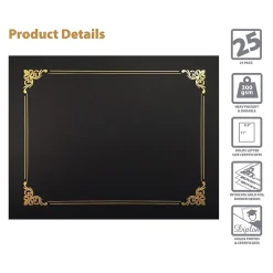 Clearance Certificate Holders, 8.75" x 11.25", Black/Gold, 25/Pack (65251-25PK) Awards & Certificates