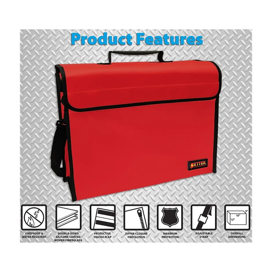 Better Office Fabric Water-Resistant Briefcase, Red (24523)