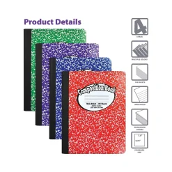 Better Office 1-Subject Composition Notebooks, 7.5" x 9.75", Wide Ruled, 100 Sheets, Assorted Colors, 4/Pack (25204-4PK) Clearance