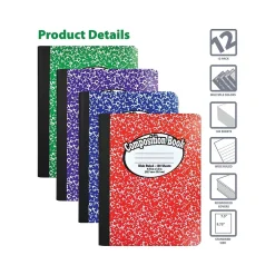Better Office 1-Subject Composition Notebooks, 7.5" x 9.75", Wide Ruled, 100 Sheets, Assorted Colors, 12/Pack (25212-12PK) Online