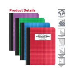 Better Office 1-Subject Composition Notebooks, 7.5" x 9.75", Graph Ruled, 80 Sheets, 12/Pack (25612-12PK)