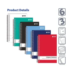 Better Office 3-Subject Notebooks, 5.5" x 9.5", Wide Ruled, 150 Sheets, 6/Pack (25646-6PK) Outlet