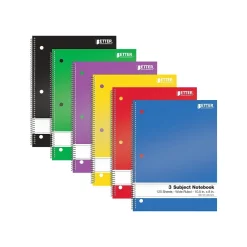 Better Office 3-Subject Notebooks, 8" x 10.5", Wide Ruled, 120 Sheets, 6/Pack (25636-6PK) Hot