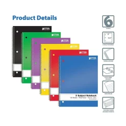 Better Office 3-Subject Notebooks, 8" x 10.5", Wide Ruled, 120 Sheets, 6/Pack (25636-6PK) Hot