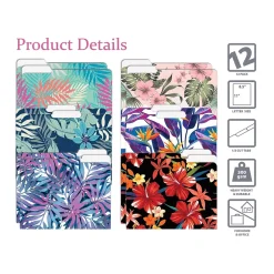 Better Office Tropical Floral Heavyweight File Folders, 1/3-Cut Tab, Letter Size, Assorted Colors, 12/Pack (80018-12PK) Best
