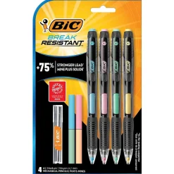 BIC Break-Resistant Mechanical Pencils, 0.7mm, #2 Medium Lead, 4/Pack (MV7PRP4-BLK) New