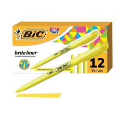 BIC Brite Liner Stick Highlighter, Chisel Tip, Yellow, Dozen (65550) Hot