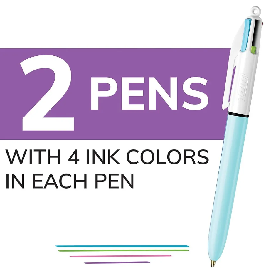 BIC 4-Color Ballpoint Retractable Pen, Medium Point, Assorted Ink, 2/Pk (AMP21AST) Best