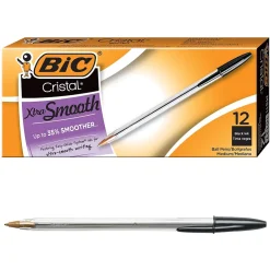 BIC Cristal Xtra Smooth Ballpoint Penss, Medium Point, 0.1mm, Black Ink, Dozen (MS11BK) New