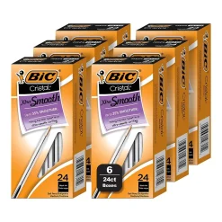 BIC Cristal Xtra Smooth Ballpoint Pen, Medium Point, Black Ink, 24/Box, 6 Boxes/Pack (MS144E-BLK) Discount