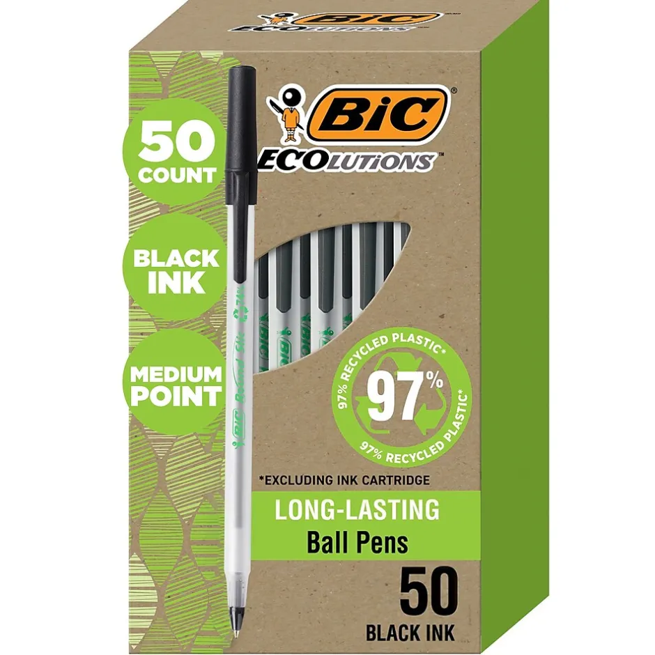 BIC Ecolutions Round Stic Ballpoint Pens, Medium Point, Black Ink, 50/Pack (GSME509-BLK) Discount