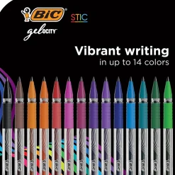 BIC Gel-ocity Stic Gel Pens, Medium Point, 0.7 mm, Assorted Colors, 14/Pack (RGSMP14-AST) New