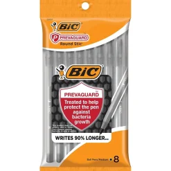 BIC Prevaguard Round Stic Ballpoint Pen, Medium Point, Black Ink, 8/Pack (GSAMP81-BLK) New