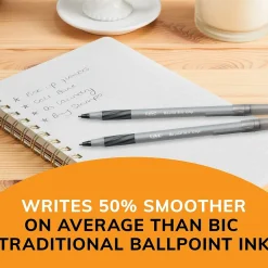 BIC Round Stic Grip Xtra Comfort Ballpoint Pens, Fine Point, 0.8mm, Black Ink, Dozen (13902) Discount