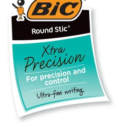 BIC Round Stic Xtra Precision Ballpoint Pens, Fine Point, 0.8mm, Black Ink, Dozen (20129/GSF11BK) Discount