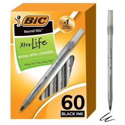 BIC Round Stic Xtra-Life Ballpoint Pens, Medium Point, 1.0mm, Black Ink, 60/Pack (GSM609-BLK) Best