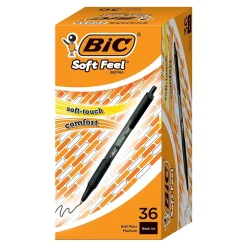 BIC Soft Feel Retractable Ballpoint Pen, Medium Point, Black Ink, 36/Pack (SCSM361BLK) Clearance