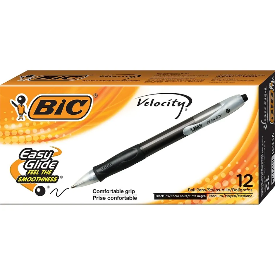 BIC Velocity Retractable Ballpoint Pens, Medium Point, Black Ink, Dozen (16264/VLG11) Sale