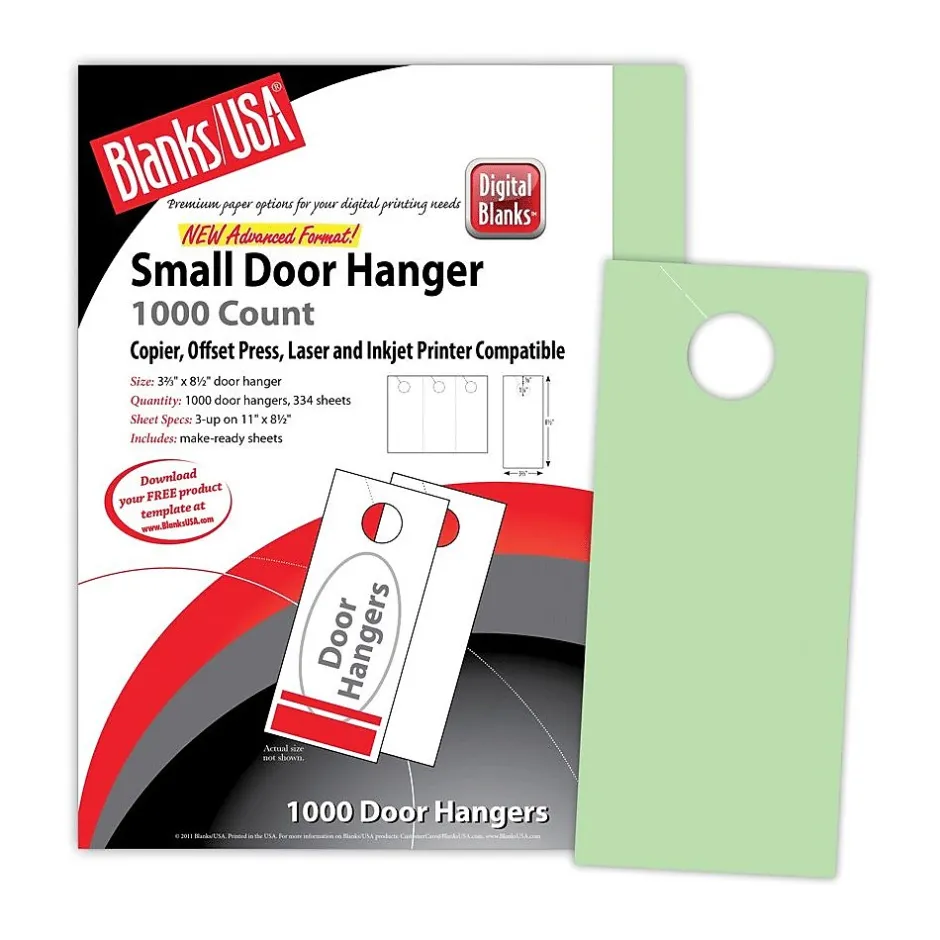 Best Blanks/USA® 3.67" x 8 1/2" 67 lbs. Digital Bristol Cover Door Hanger, Green, 334/Pack Business Cards