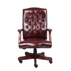 Clearance Boss Classic Vinyl Executive Oxblood Chair, Burgundy/Mahogany Finish Frame (B905-BY) Office Chairs