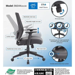 Sale Mesh/Vinyl Swivel Task Chair, Black (B6044AM-BK) Office Chairs