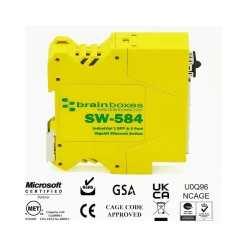 Brainboxes Industrial 4-Port Gigabit Ethernet Unmanaged Switch, Yellow (SW-584)* Ethernet Switches & Splitters