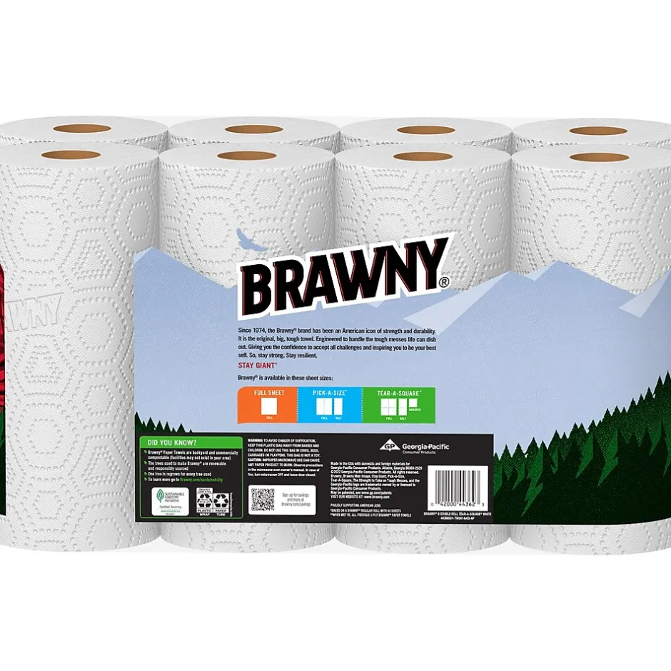 Paper Towels<Brawny Tear-A-Square Paper Towels, 2-ply, 120 Sheets/Roll, 8 Rolls/Pack (443665)